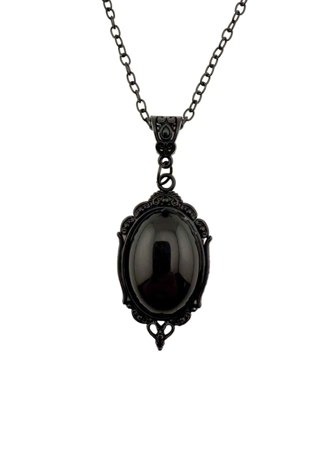 Schwarze onyx anhänger halskette gothic stone black mit filigranem design und gotischem stein detail